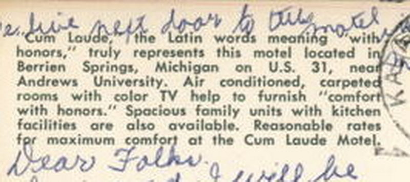 Village Inn Motel (Cum Laude Motel) - Vintage Postcard (newer photo)